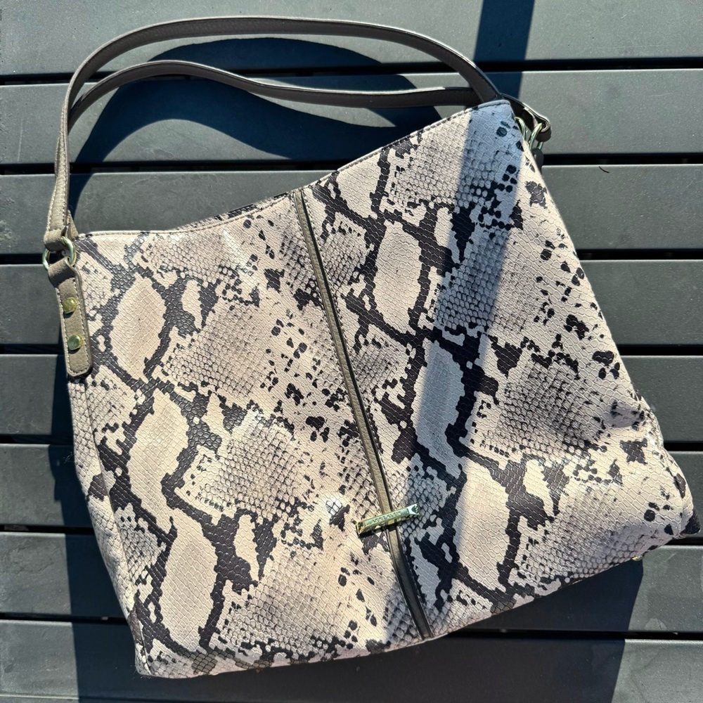Anne Klein - Faux Snakeskin Animal Bag, Purse with 3 Zip Sections